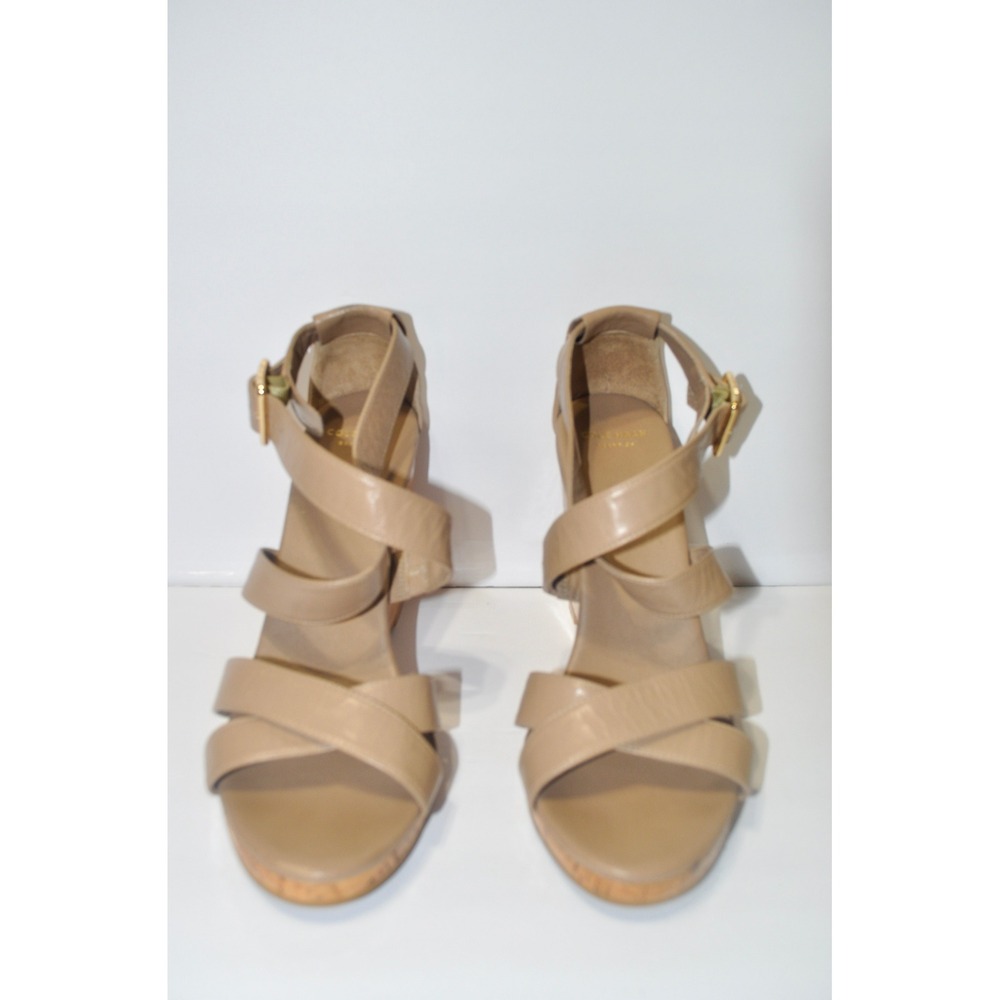 Cole Haan Womens Tan Leather Cork‎ Wedge Sandals Strappy Ankle Buckle Beige 9B